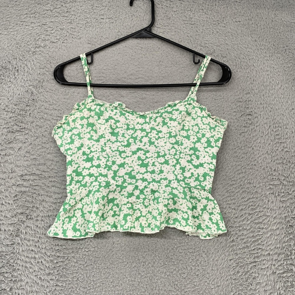 Urban Outfitters Floral Ruffle Tank Top‎ Womens Small Green Smocked Cottagecore